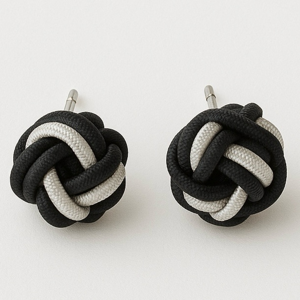 Black and White Knot Rope Stud Earrings